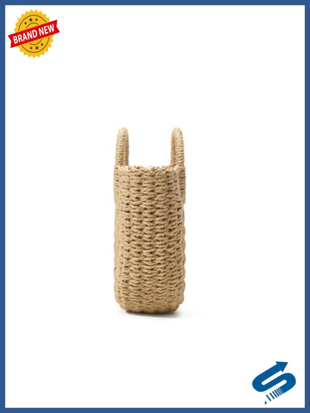 Handwoven Straw Rattan Crossbody Tote Beach Bag with Drawstring - Picture 5 of 6